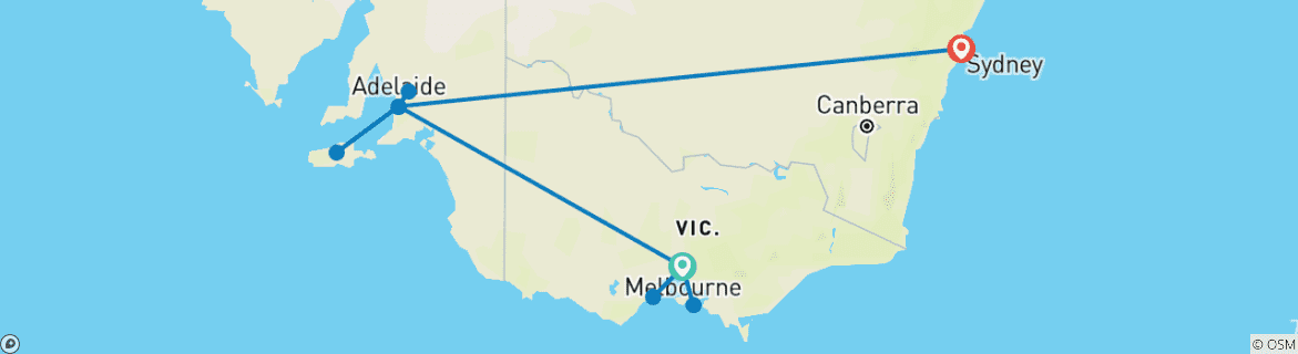 Image of a map showing the route of the tour