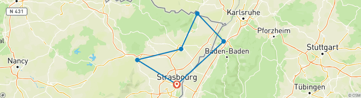 Image d'une carte montrant l'itinéraire du circuit