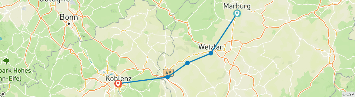 Karte mit der Reiseroute