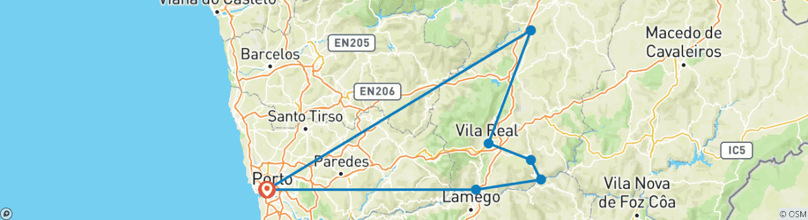 Image of a map showing the route of the tour