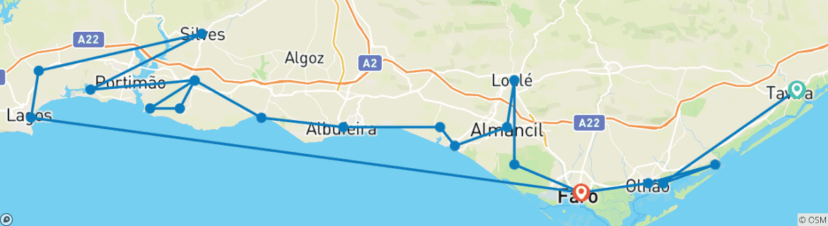 Image d'une carte montrant l'itinéraire du circuit