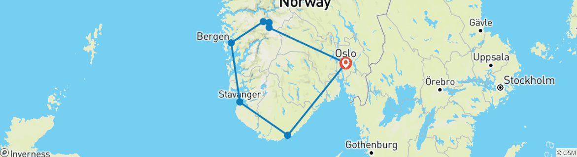 Image of a map showing the route of the tour