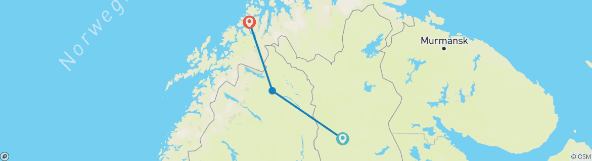 Karte von Nordlichtzauber über die Grenzen Skandinaviens (7 Tage)