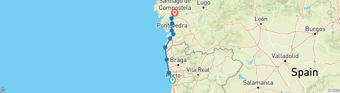 Image of a map showing the route of the tour