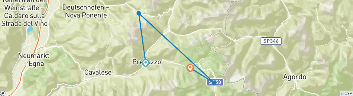 Image of a map showing the route of the tour