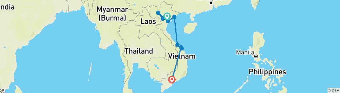 Karte mit der Reiseroute