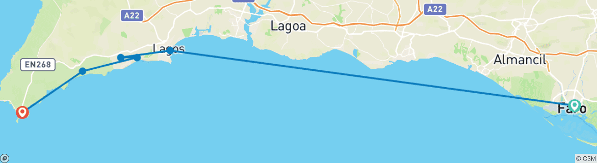 Image d'une carte montrant l'itinéraire du circuit