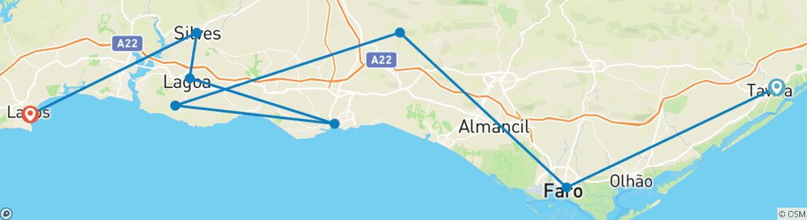 Image d'une carte montrant l'itinéraire du circuit