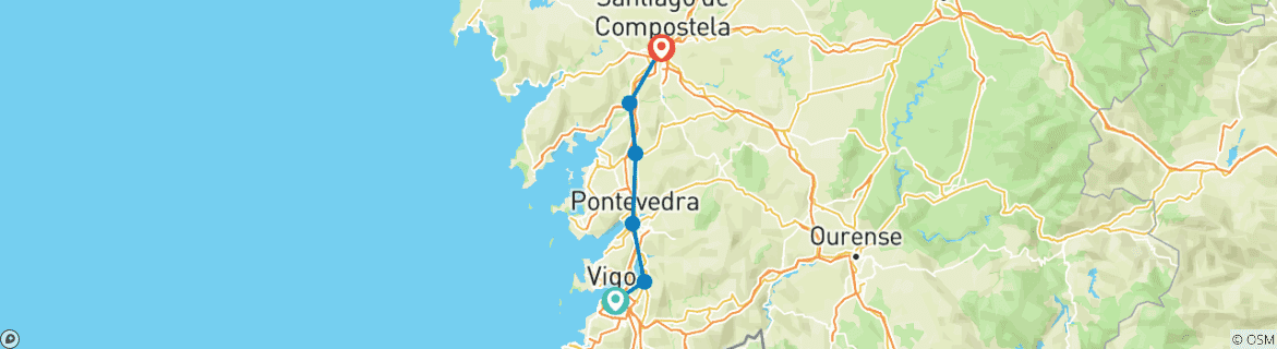 Karte mit der Reiseroute