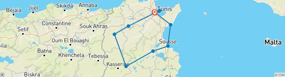 Image d'une carte montrant l'itinéraire du circuit