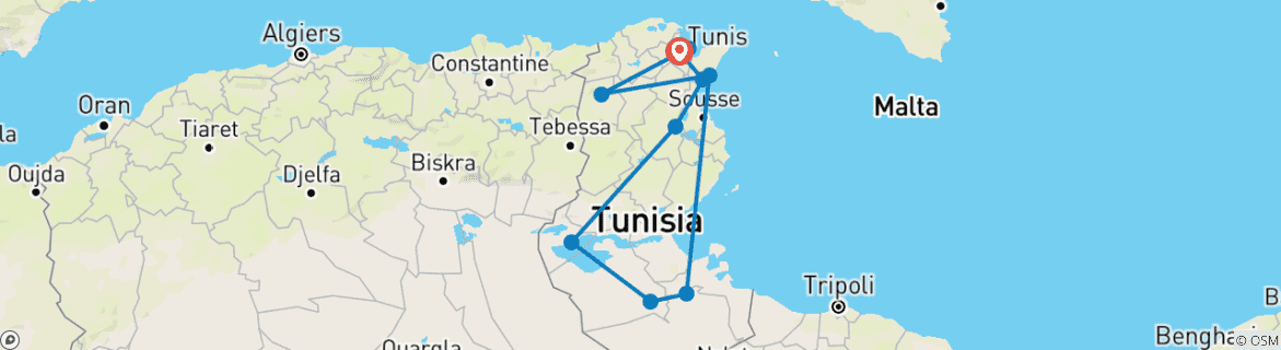Image d'une carte montrant l'itinéraire du circuit