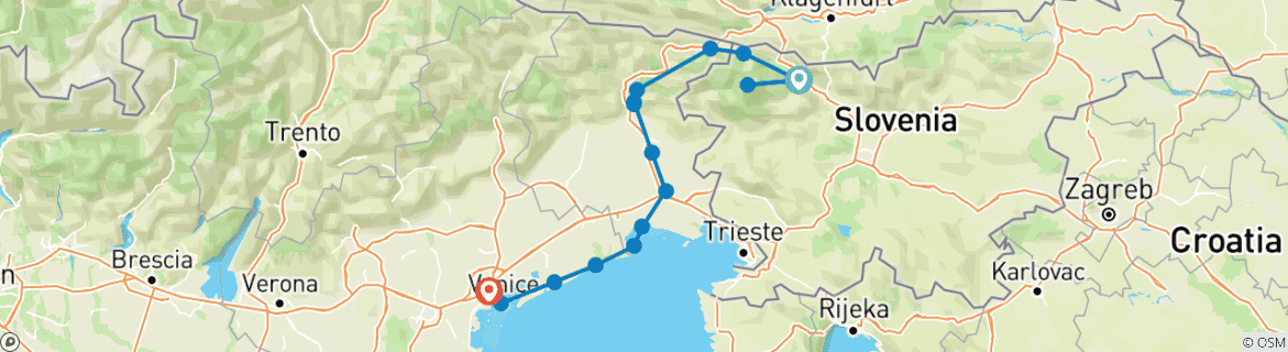 Karte mit der Reiseroute