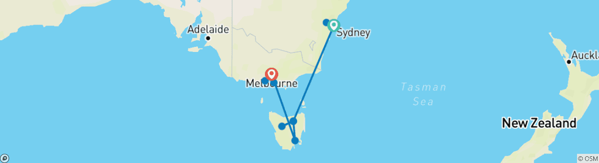 Image of a map showing the route of the tour