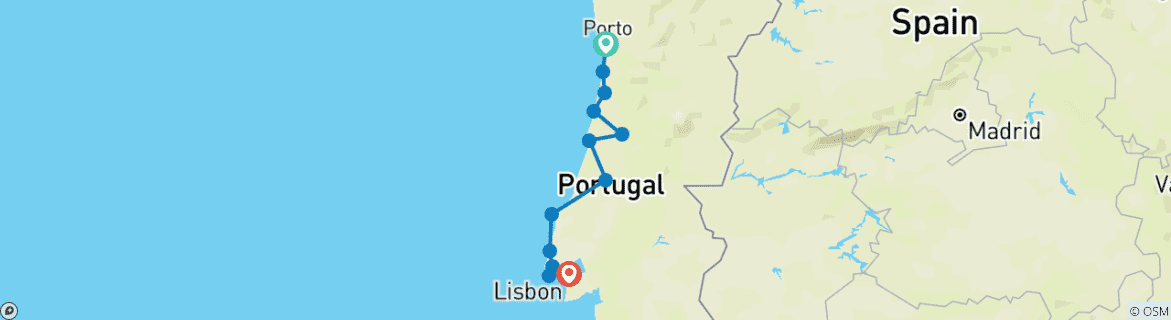 Karte von Portugal - Porto, Coimbra und Lissabon (14 Tage)