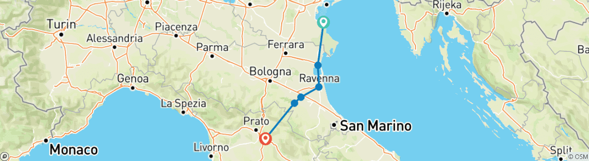 Image d'une carte montrant l'itinéraire du circuit