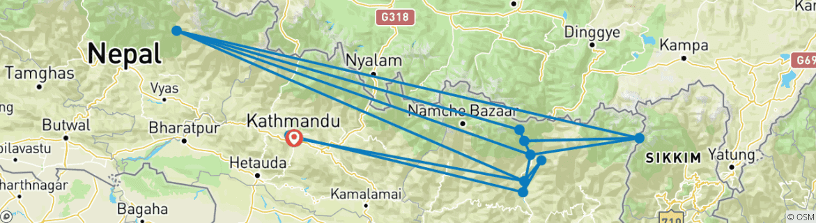 Foto van een kaart met de route van de rondreis