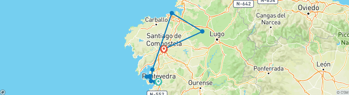 Image of a map showing the route of the tour