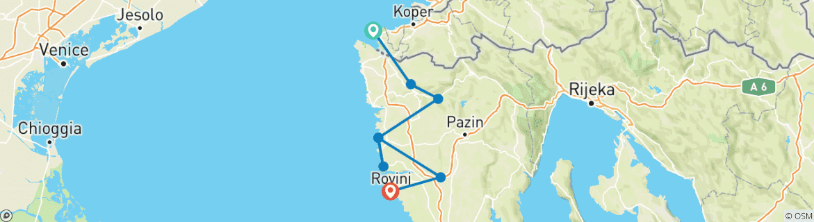 Image of a map showing the route of the tour