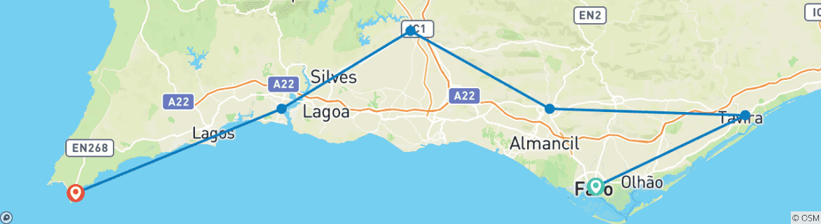 Image d'une carte montrant l'itinéraire du circuit