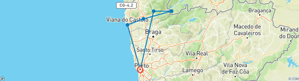 Image of a map showing the route of the tour