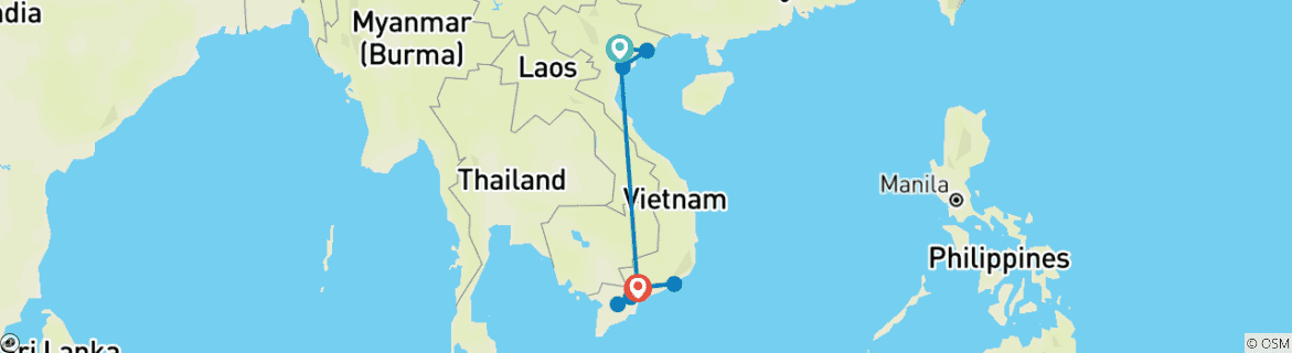 Image of a map showing the route of the tour