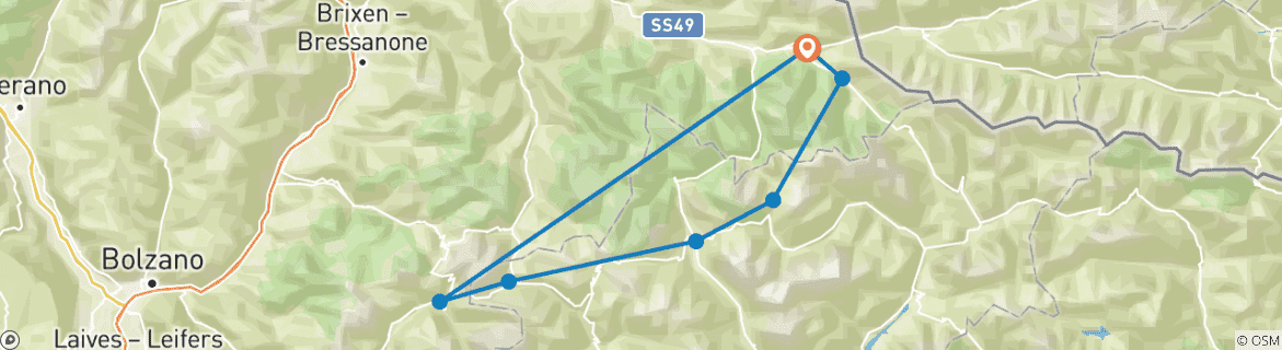 Image of a map showing the route of the tour