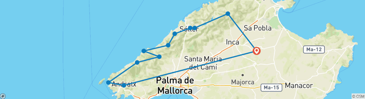 Image d'une carte montrant l'itinéraire du circuit