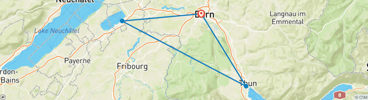 Image of a map showing the route of the tour