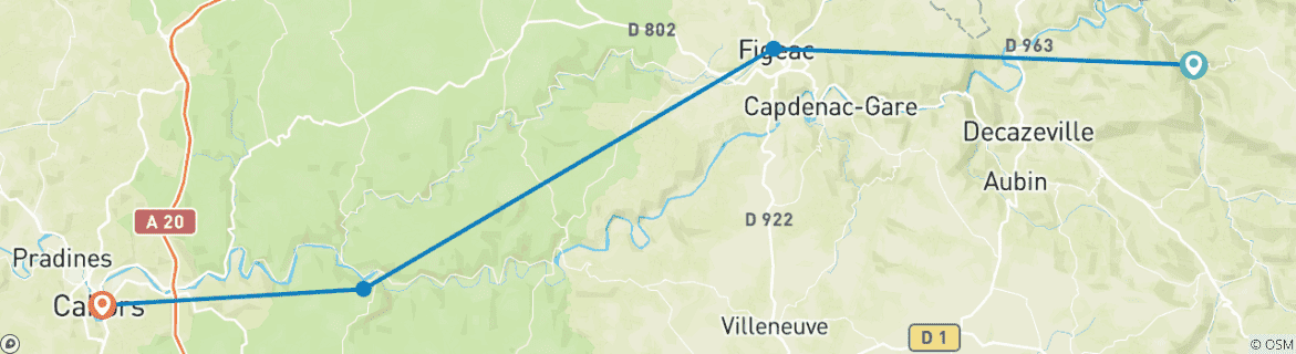 Image d'une carte montrant l'itinéraire du circuit