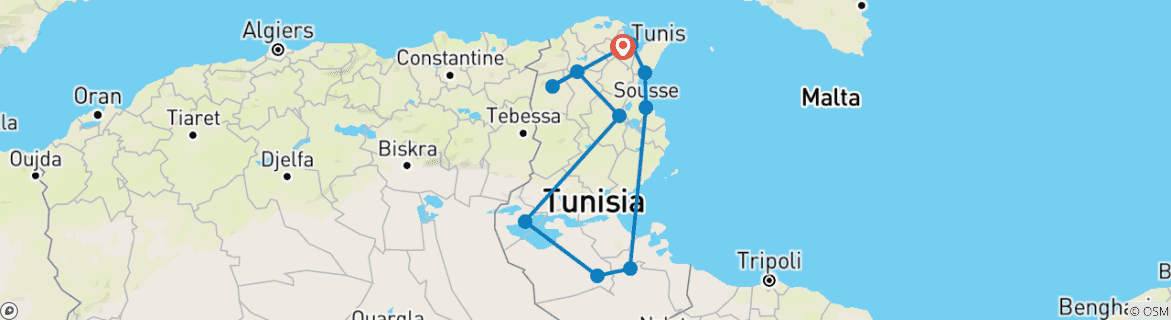 Image d'une carte montrant l'itinéraire du circuit