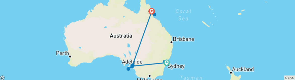 Image of a map showing the route of the tour