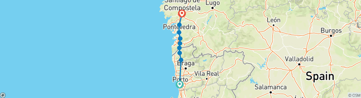 Image of a map showing the route of the tour