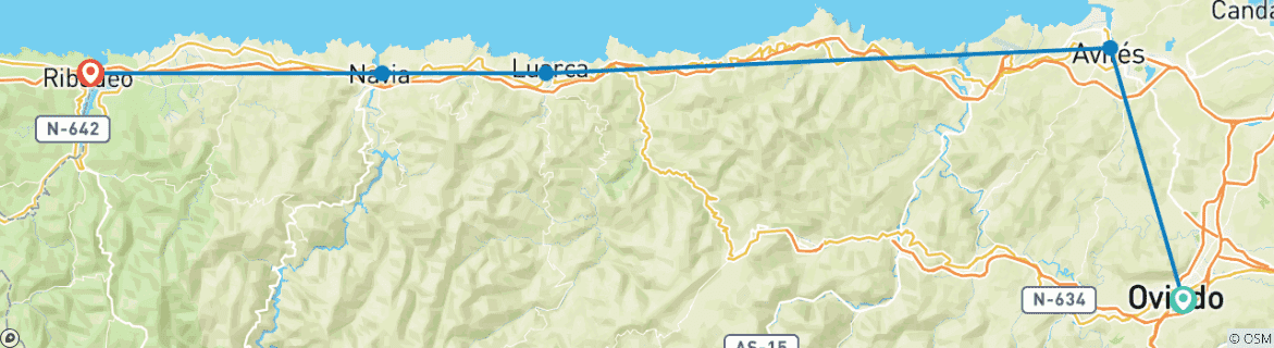 Image of a map showing the route of the tour