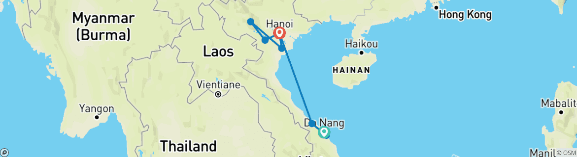 Image d'une carte montrant l'itinéraire du circuit