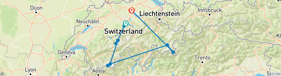 Image d'une carte montrant l'itinéraire du circuit