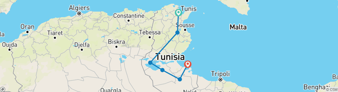 Image d'une carte montrant l'itinéraire du circuit