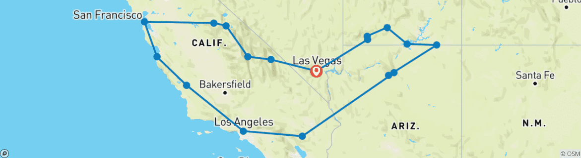 Image of a map showing the route of the tour