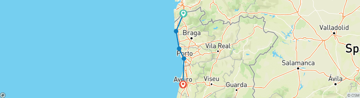 Image of a map showing the route of the tour