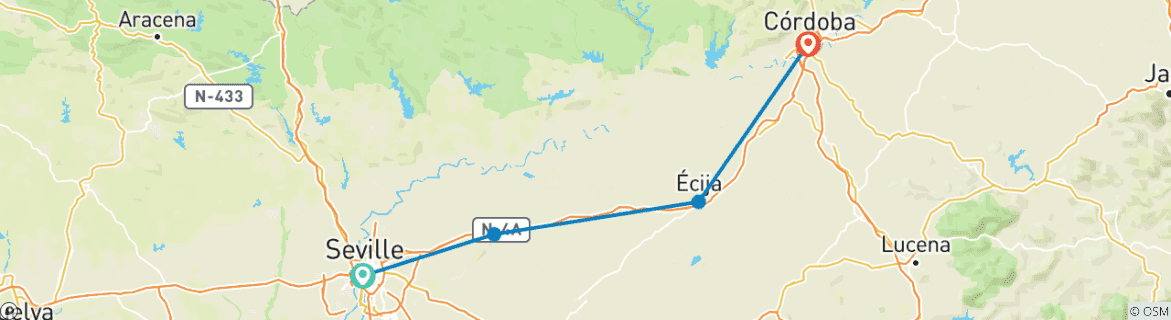 Image of a map showing the route of the tour
