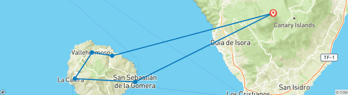 Image of a map showing the route of the tour