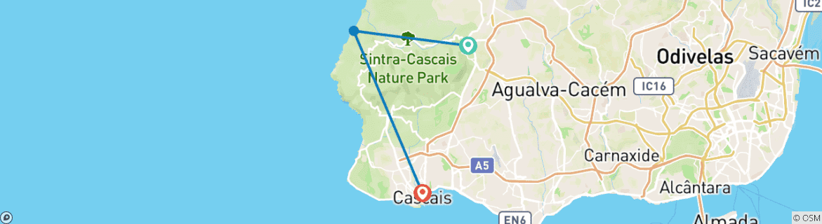 Image of a map showing the route of the tour