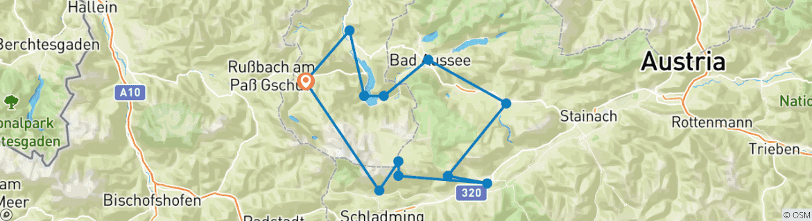 Image of a map showing the route of the tour