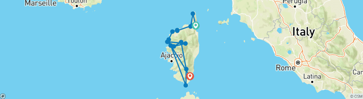 Image d'une carte montrant l'itinéraire du circuit