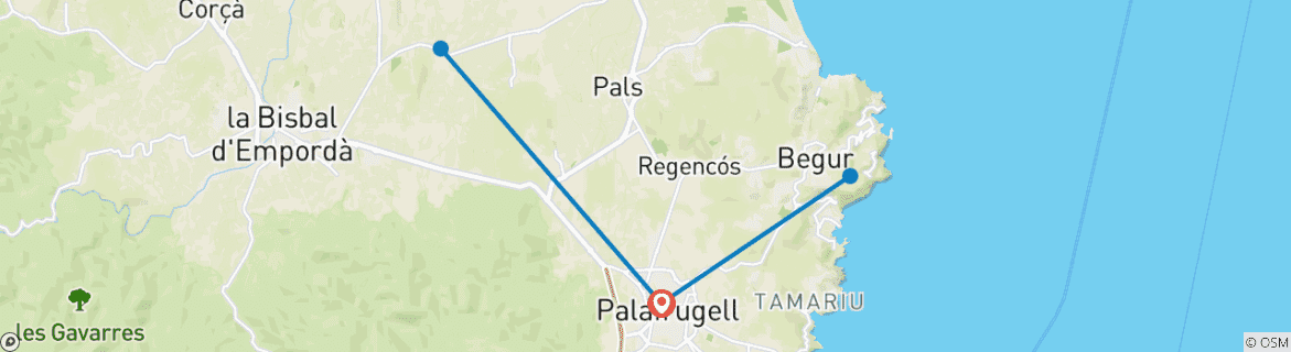 Image of a map showing the route of the tour