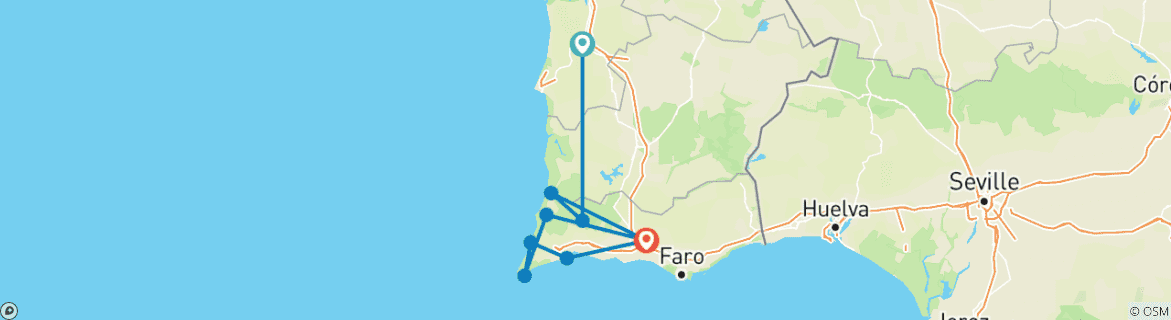 Image of a map showing the route of the tour