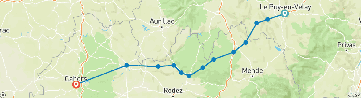 Image of a map showing the route of the tour