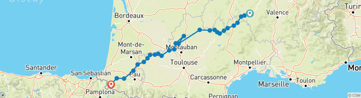 Image d'une carte montrant l'itinéraire du circuit