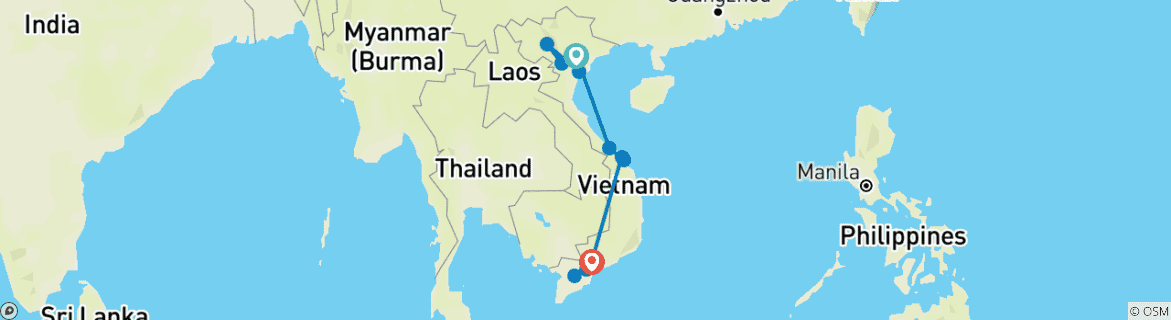 Image of a map showing the route of the tour