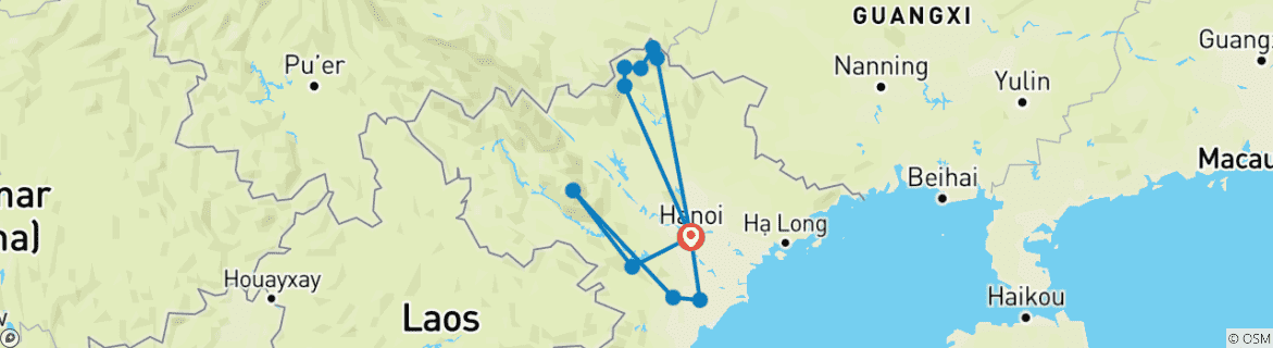 Image of a map showing the route of the tour