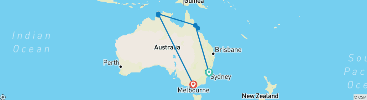 Image of a map showing the route of the tour